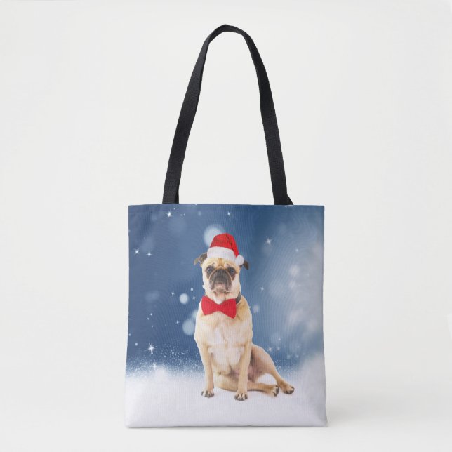 Pug med jultomten Hat Tygkasse (Framsida)