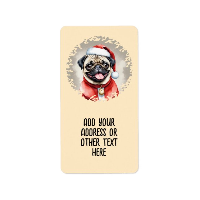 Pug med Jultomten - jul 1 Adressetikett (Framsidan)