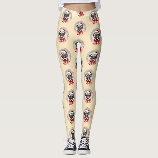 Pug med Jultomten - jul 1 Leggings (Framsida)