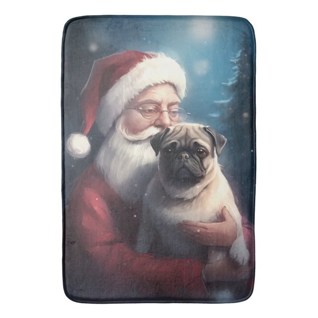 Pug med Jultomten julafton Badrumsmatta (Framsidan (Vertikal))
