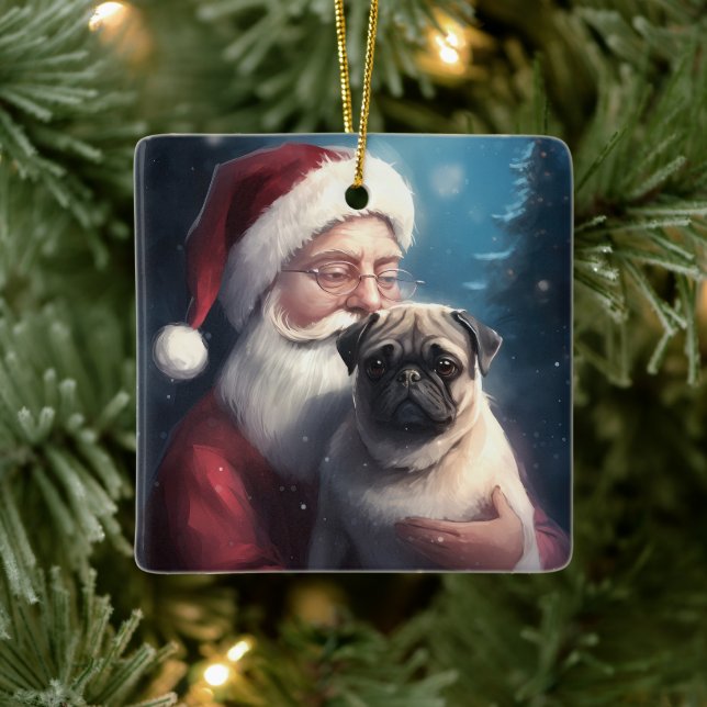 Pug med Jultomten julafton Julgransprydnad Keramik (Träd)
