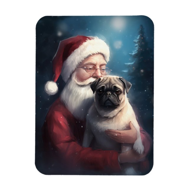 Pug med Jultomten julafton Magnet (Vertikal)
