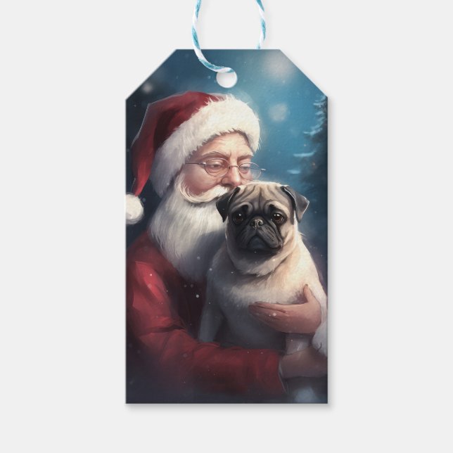 Pug med Jultomten julafton Presentetikett (Framsidan)