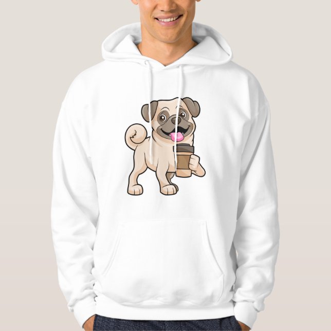 Pug med kaffe att gå med hoodie (Framsida)