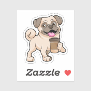 Pug med kaffe att gå med klistermärken
