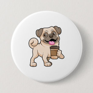 Pug med kaffe att gå med knapp