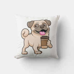 Pug med kaffe att gå med kudde