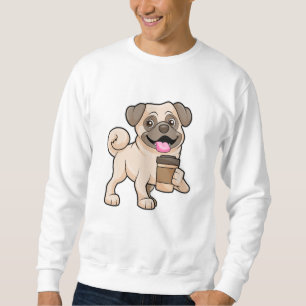 Pug med kaffe att gå med lång ärmad tröja