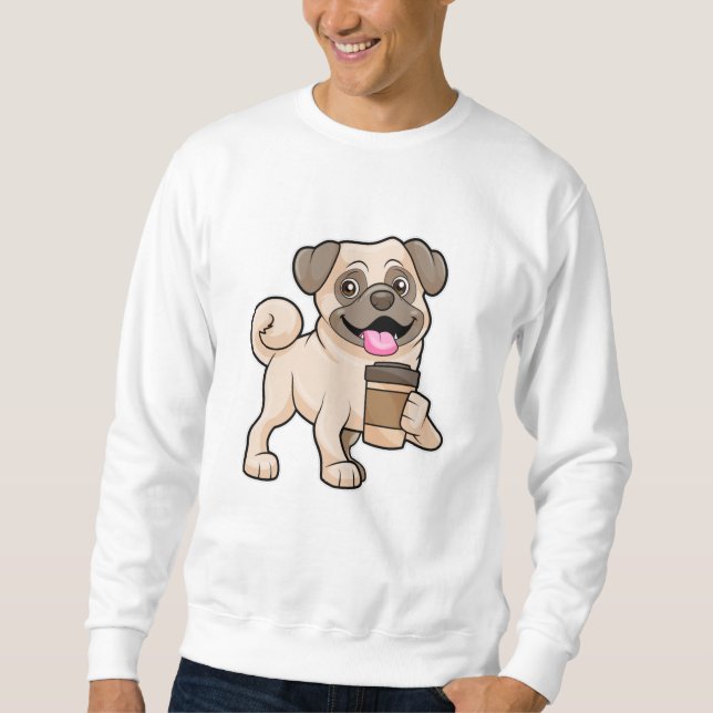Pug med kaffe att gå med lång ärmad tröja (Framsida)
