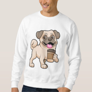 Pug med kaffe att gå med lång ärmad tröja