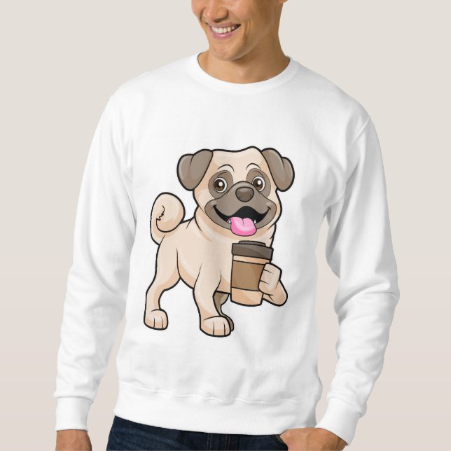 Pug med kaffe att gå med lång ärmad tröja (Framsida)