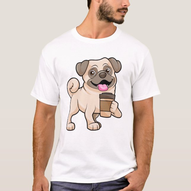 Pug med kaffe att gå med t shirt (Framsida)