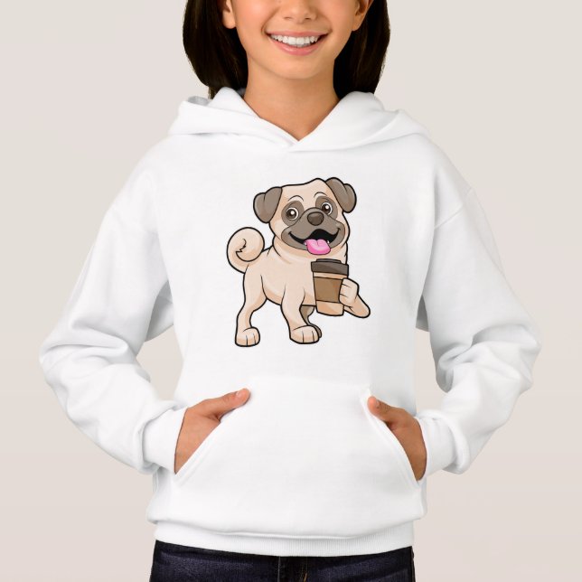 Pug med kaffe att gå med t shirt (Framsida)