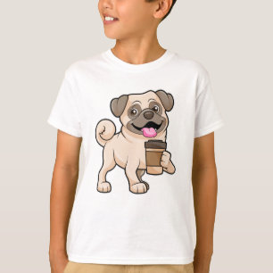 Pug med kaffe att gå med t shirt