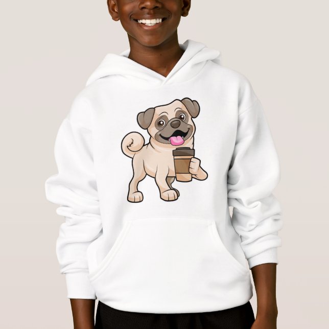 Pug med kaffe att gå med t shirt (Framsida)