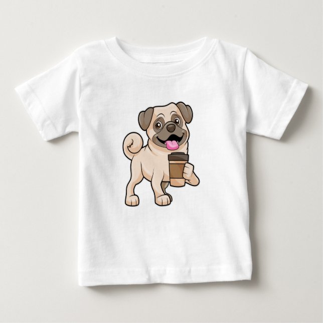 Pug med kaffe att gå med t shirt (Framsida)