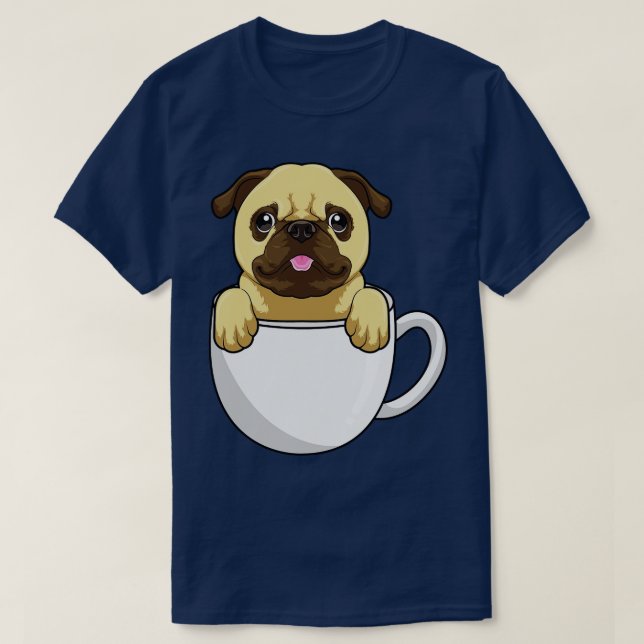 Pug med Kopp i kaffe 2 T Shirt (Design framsida)