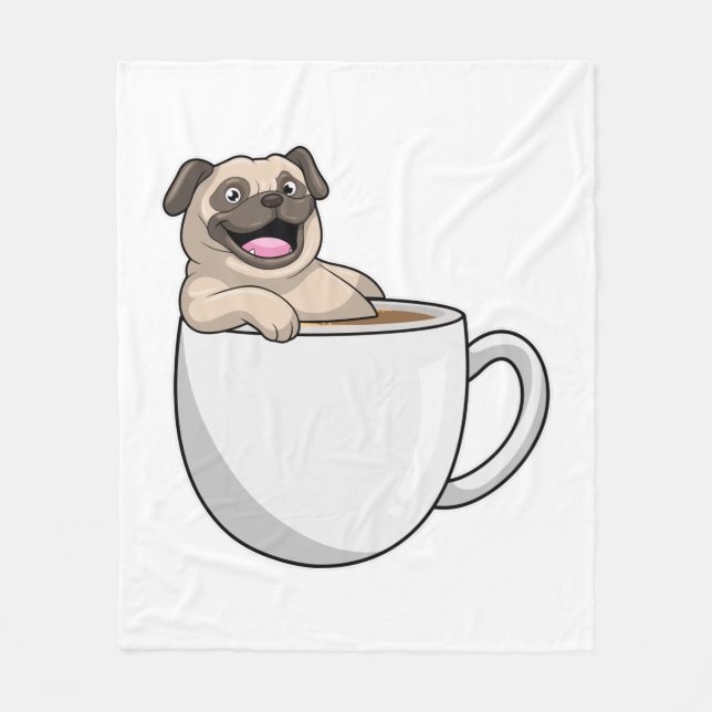 Pug med Kopp i kaffe Fleecefilt (Framsidan)