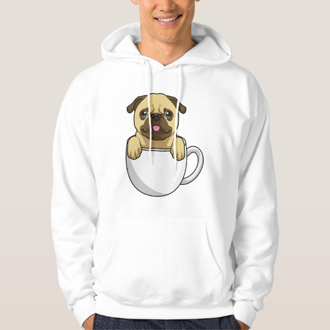 Pug med Kopp i kaffe Hoodie (Framsida)