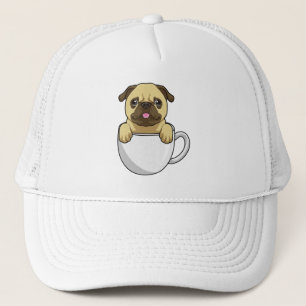 Pug med Kopp i kaffe Keps