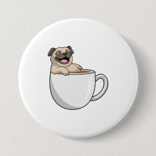 Pug med Kopp i kaffe Knapp