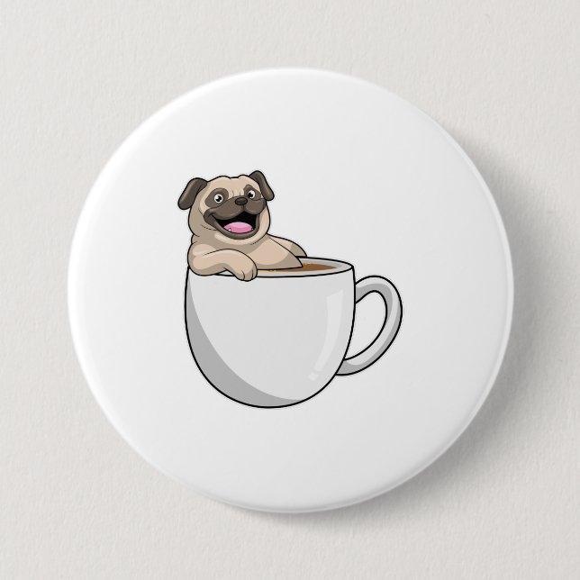 Pug med Kopp i kaffe Knapp (Framsida)
