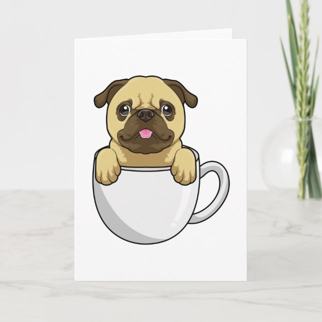 Pug med Kopp i kaffe Kort (Framsida)
