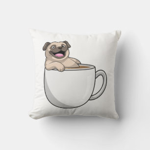 Pug med Kopp i kaffe Kudde