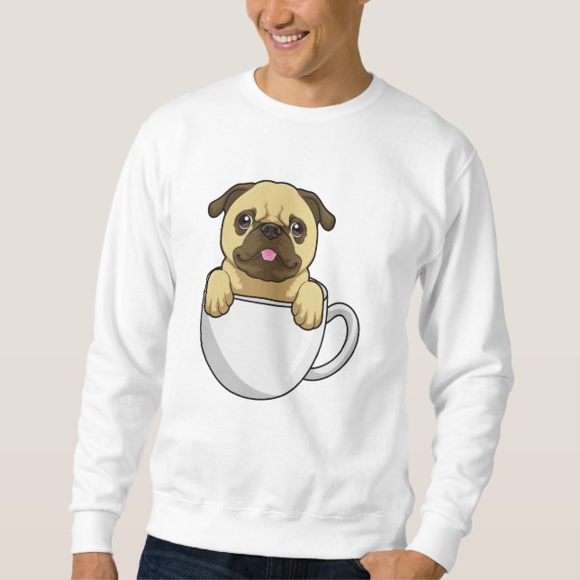 Pug med Kopp i kaffe Lång Ärmad Tröja (Framsida)