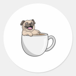 Pug med Kopp i kaffe Runt Klistermärke