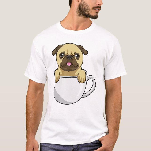 Pug med Kopp i kaffe T Shirt (Framsida)