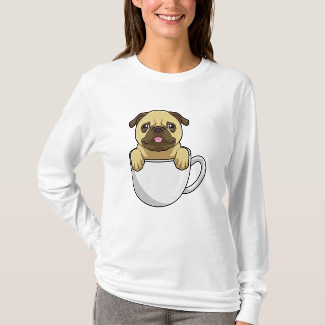 Pug med Kopp i kaffe T Shirt (Framsida)