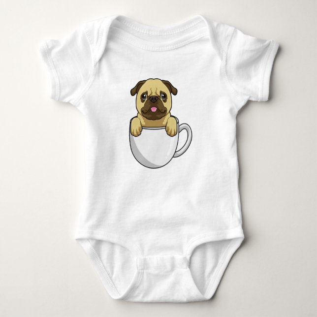 Pug med Kopp i kaffe T Shirt (Framsida)