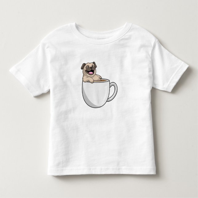 Pug med Kopp i kaffe T Shirt (Framsida)