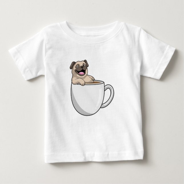 Pug med Kopp i kaffe T Shirt (Framsida)