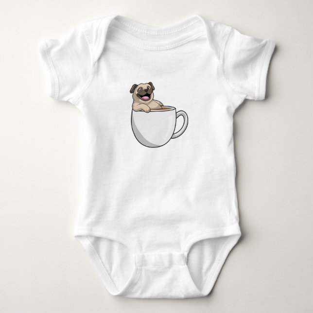 Pug med Kopp i kaffe T Shirt (Framsida)