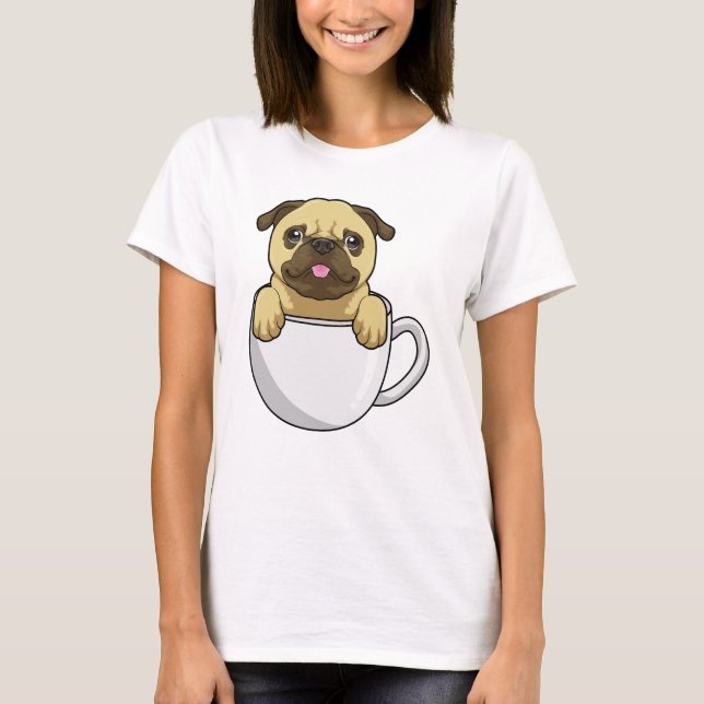 Pug med Kopp i kaffe T Shirt (Framsida)
