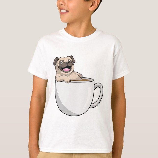 Pug med Kopp i kaffe T Shirt (Framsida)