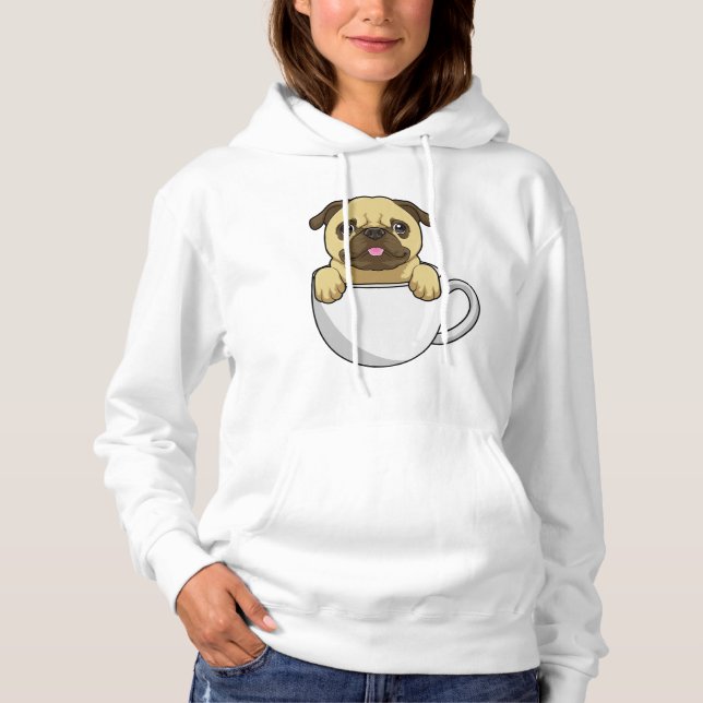 Pug med Kopp i kaffe T Shirt (Framsida)