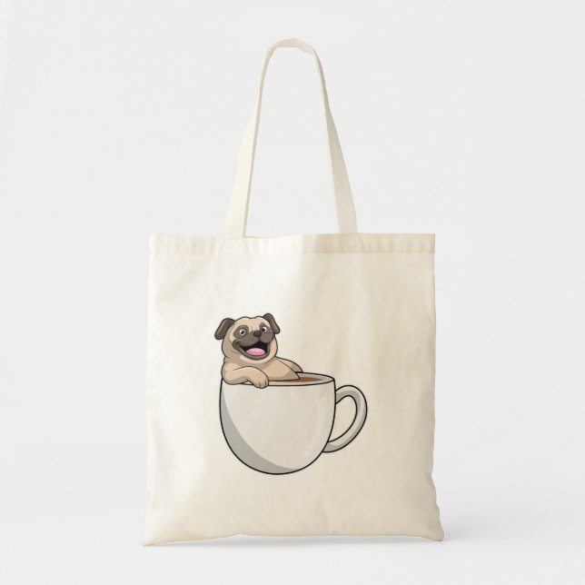 Pug med Kopp i kaffe Tygkasse (Framsidan)