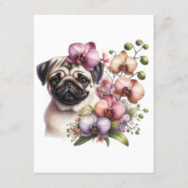 Pug med Orchid Gren, Postcross Vykort