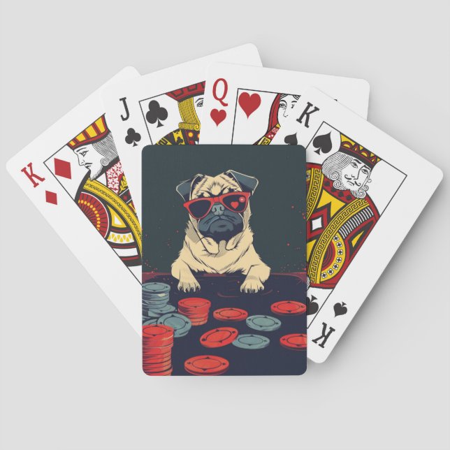Pug med Poker Chip Casinokort (Baksidan)
