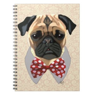 Pug med Red and White Spotty Bow Tie Anteckningsbok Med Spiral