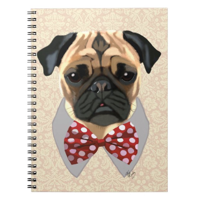 Pug med Red and White Spotty Bow Tie Anteckningsbok Med Spiral (Framsidan)