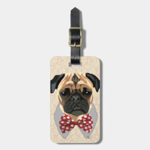 Pug med Red and White Spotty Bow Tie Bagagebricka