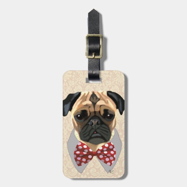 Pug med Red and White Spotty Bow Tie Bagagebricka (Vertikal Framsida)