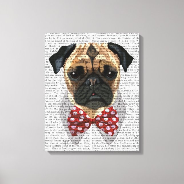 Pug med Red and White Spotty Bow Tie Canvastryck (Framsida)