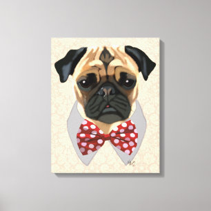 Pug med Red and White Spotty Bow Tie Canvastryck