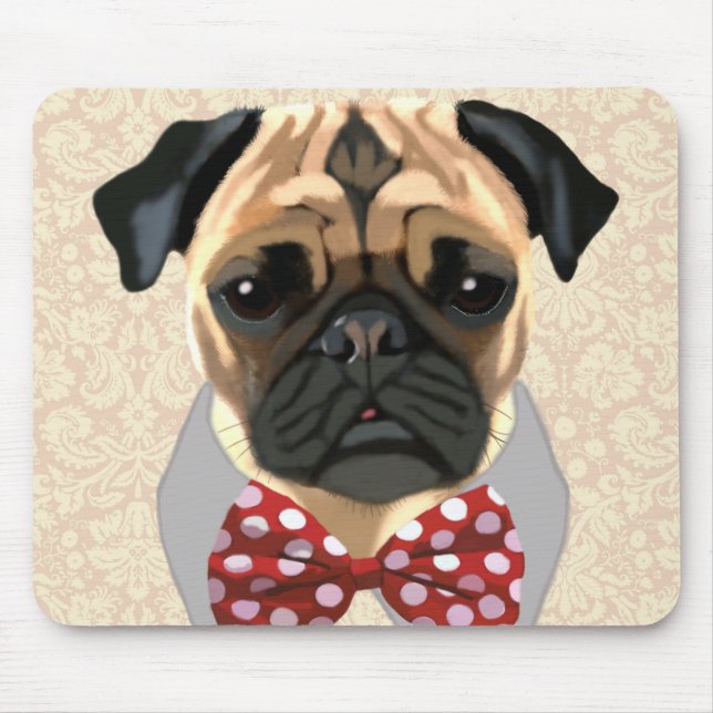 Pug med Red and White Spotty Bow Tie Musmatta (Framsidan)