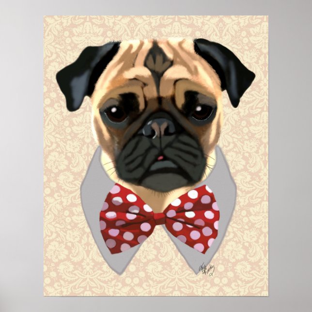 Pug med Red and White Spotty Bow Tie Poster (Framsidan)